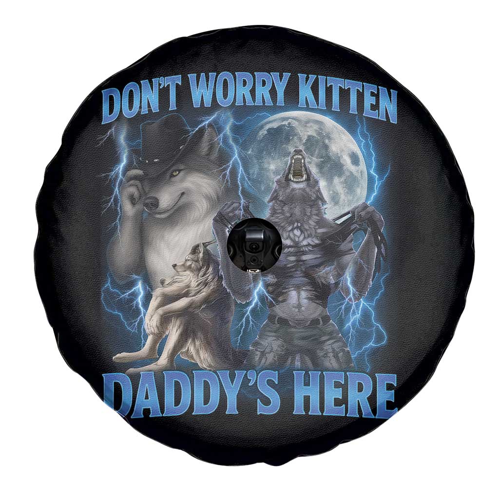 Funny Alpha Wolf Spare Tire Cover Don't Worry Kitten Daddy's Here 90s Vintage Bootleg TS10 Print Your Wear