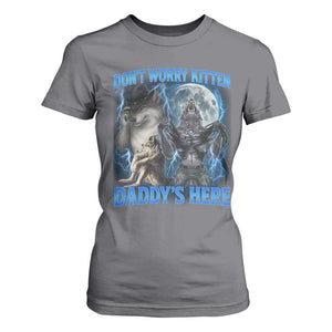 Funny Alpha Wolf T Shirt For Women Don't Worry Kitten Daddy's Here 90s Vintage Bootleg TS10 Charcoal Print Your Wear