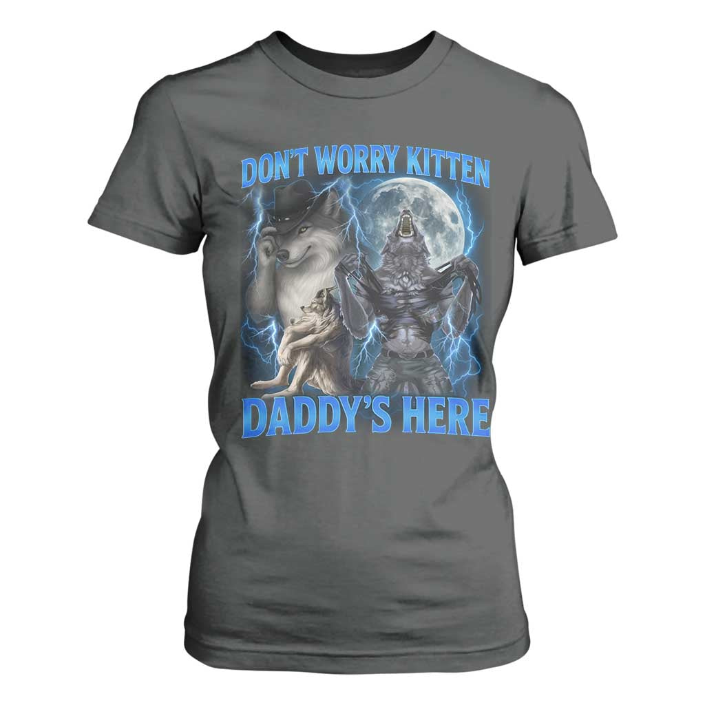 Funny Alpha Wolf T Shirt For Women Don't Worry Kitten Daddy's Here 90s Vintage Bootleg TS10 Dark Heather Print Your Wear