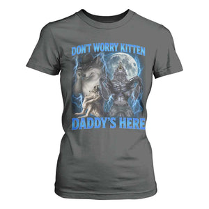 Funny Alpha Wolf T Shirt For Women Don't Worry Kitten Daddy's Here 90s Vintage Bootleg TS10 Dark Heather Print Your Wear