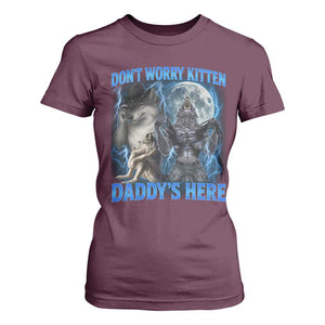 Funny Alpha Wolf T Shirt For Women Don't Worry Kitten Daddy's Here 90s Vintage Bootleg TS10 Maroon Print Your Wear