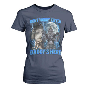Funny Alpha Wolf T Shirt For Women Don't Worry Kitten Daddy's Here 90s Vintage Bootleg TS10 Navy Print Your Wear