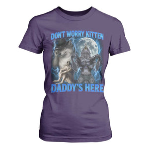 Funny Alpha Wolf T Shirt For Women Don't Worry Kitten Daddy's Here 90s Vintage Bootleg TS10 Purple Print Your Wear