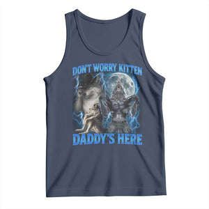 Funny Alpha Wolf Tank Top Don't Worry Kitten Daddy's Here 90s Vintage Bootleg TS10 Navy Print Your Wear