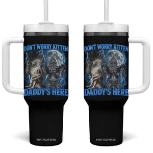 Funny Alpha Wolf Tumbler With Handle Don't Worry Kitten Daddy's Here 90s Vintage Bootleg TS10 One Size: 40 oz Black Print Your Wear