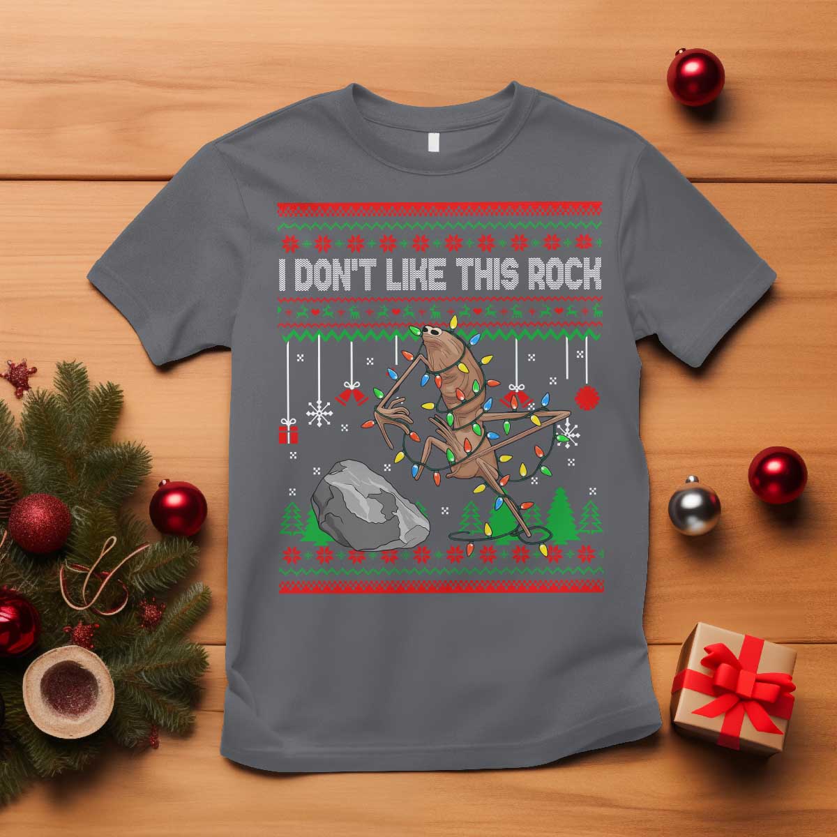 Christmas Marcus The Worm Meme T Shirt I Dont Like This Rock Brainrot Funny Ugly Xmas TS10 Charcoal Print Your Wear