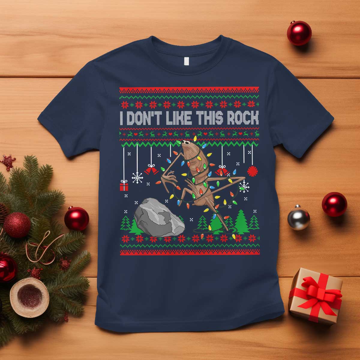 Christmas Marcus The Worm Meme T Shirt I Dont Like This Rock Brainrot Funny Ugly Xmas TS10 Navy Print Your Wear