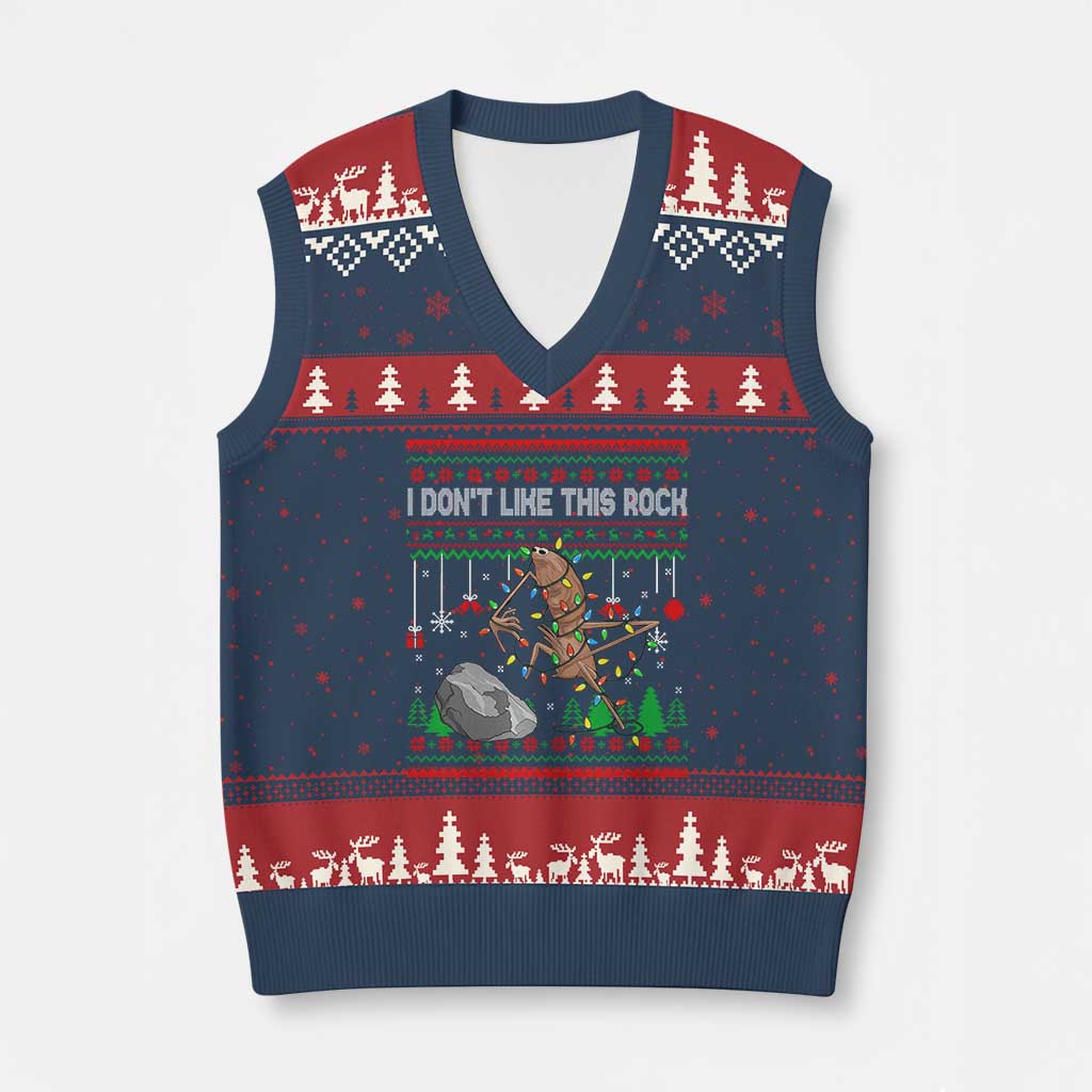 Xmas Marcus The Worm Meme V-Neck Knit Sweater Vest I Dont Like This Rock Brainrot Funny Ugly Xmas TS10 Navy Red Print Your Wear
