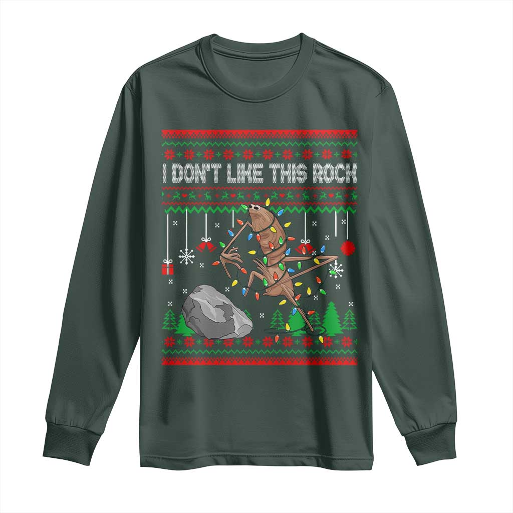 Christmas Marcus The Worm Meme Long Sleeve Shirt I Dont Like This Rock Brainrot Funny Ugly Xmas TS10 Dark Forest Green Print Your Wear