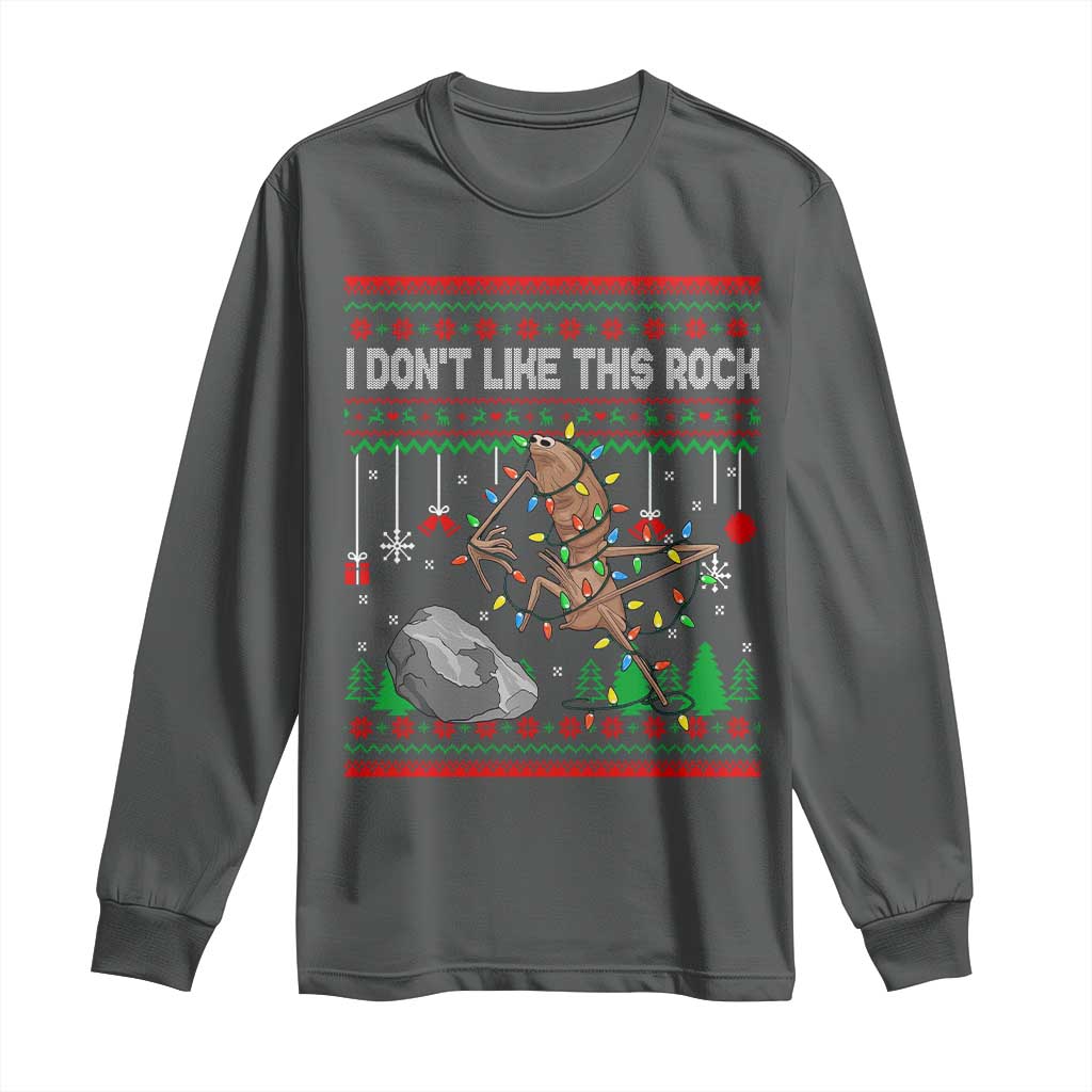 Christmas Marcus The Worm Meme Long Sleeve Shirt I Dont Like This Rock Brainrot Funny Ugly Xmas TS10 Dark Heather Print Your Wear