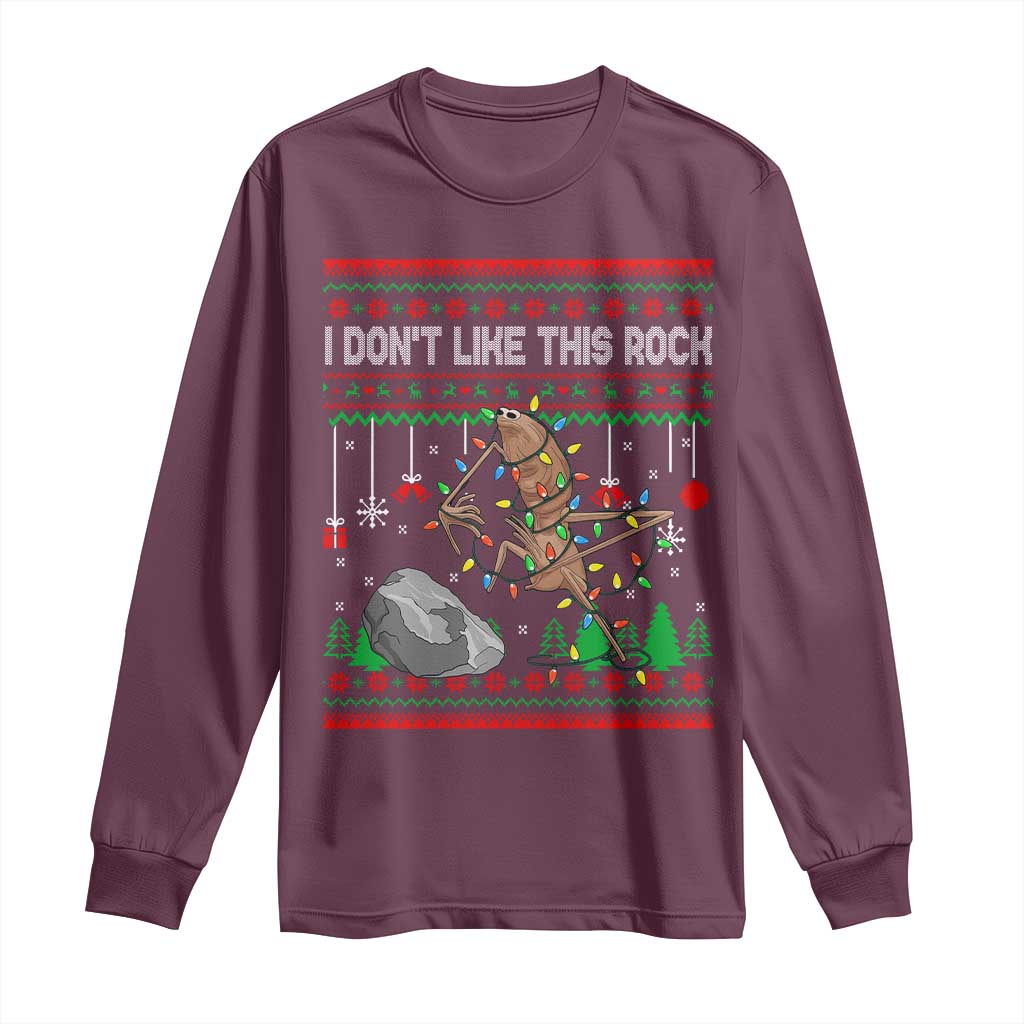 Christmas Marcus The Worm Meme Long Sleeve Shirt I Dont Like This Rock Brainrot Funny Ugly Xmas TS10 Maroon Print Your Wear