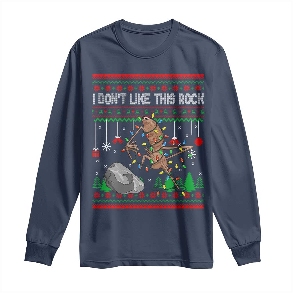 Christmas Marcus The Worm Meme Long Sleeve Shirt I Dont Like This Rock Brainrot Funny Ugly Xmas TS10 Navy Print Your Wear