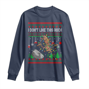 Christmas Marcus The Worm Meme Long Sleeve Shirt I Dont Like This Rock Brainrot Funny Ugly Xmas TS10 Navy Print Your Wear