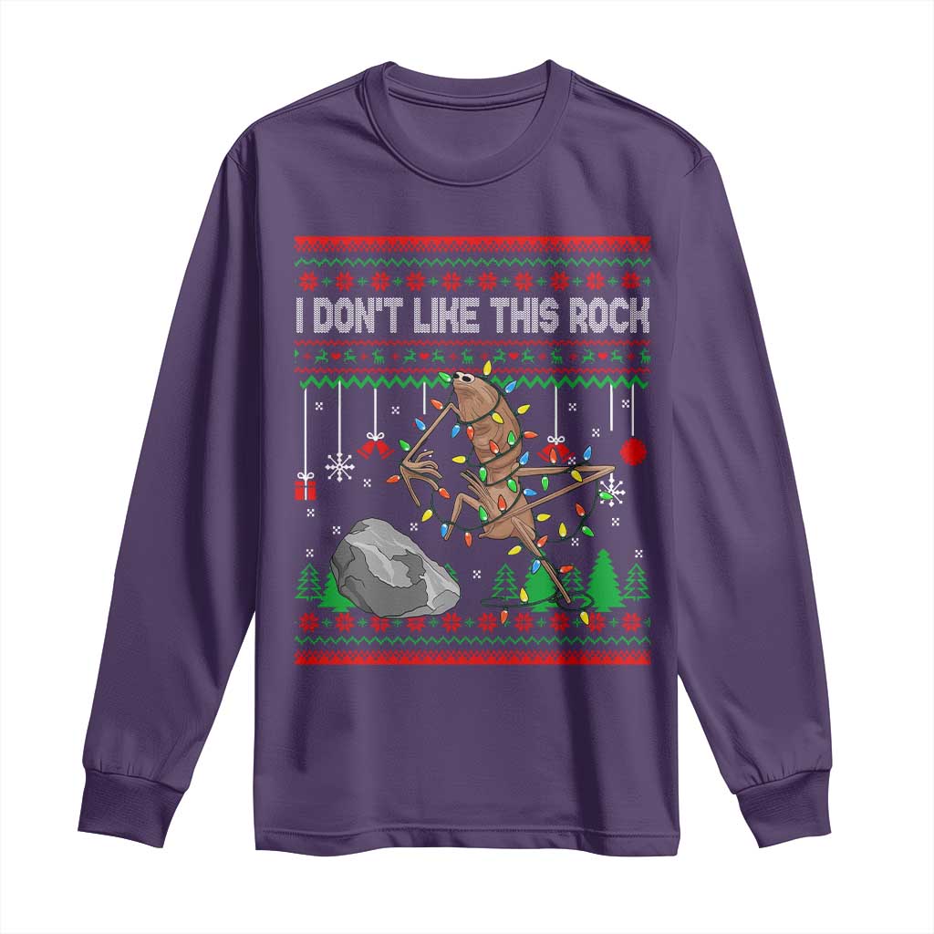Christmas Marcus The Worm Meme Long Sleeve Shirt I Dont Like This Rock Brainrot Funny Ugly Xmas TS10 Purple Print Your Wear