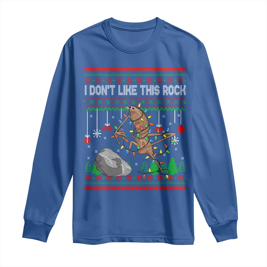 Christmas Marcus The Worm Meme Long Sleeve Shirt I Dont Like This Rock Brainrot Funny Ugly Xmas TS10 Royal Blue Print Your Wear