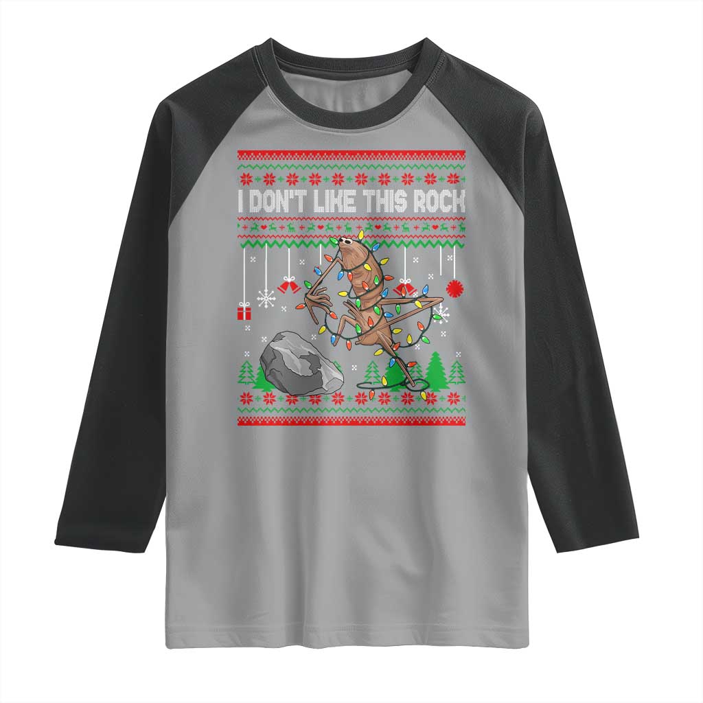 Christmas Marcus The Worm Meme Raglan Shirt I Dont Like This Rock Brainrot Funny Ugly Xmas TS10 Sport Gray Black Print Your Wear