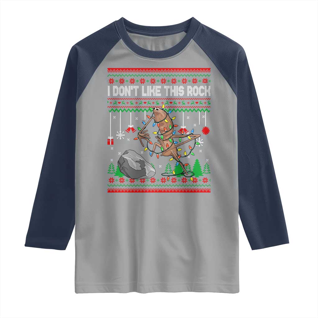 Christmas Marcus The Worm Meme Raglan Shirt I Dont Like This Rock Brainrot Funny Ugly Xmas TS10 Sport Gray Navy Print Your Wear