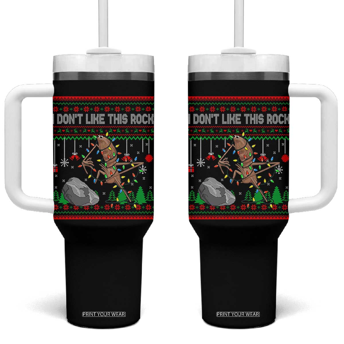 Christmas Marcus The Worm Meme Tumbler With Handle I Dont Like This Rock Brainrot Funny Ugly Xmas TS10 One Size: 40 oz Black Print Your Wear