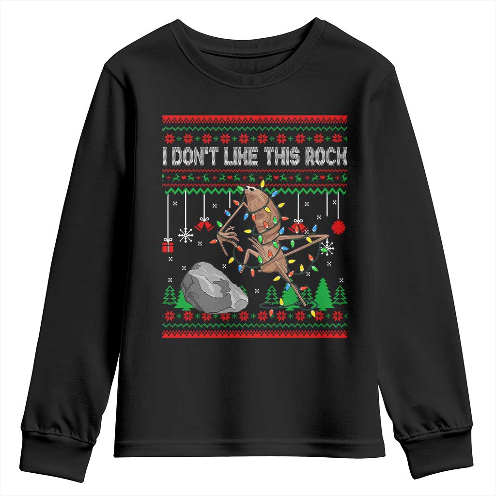 Christmas Marcus The Worm Meme Youth Sweatshirt I Dont Like This Rock Brainrot Funny Ugly Xmas TS10 Black Print Your Wear