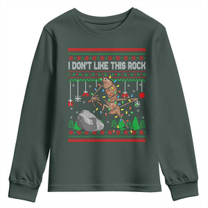 Christmas Marcus The Worm Meme Youth Sweatshirt I Dont Like This Rock Brainrot Funny Ugly Xmas TS10 Dark Forest Green Print Your Wear