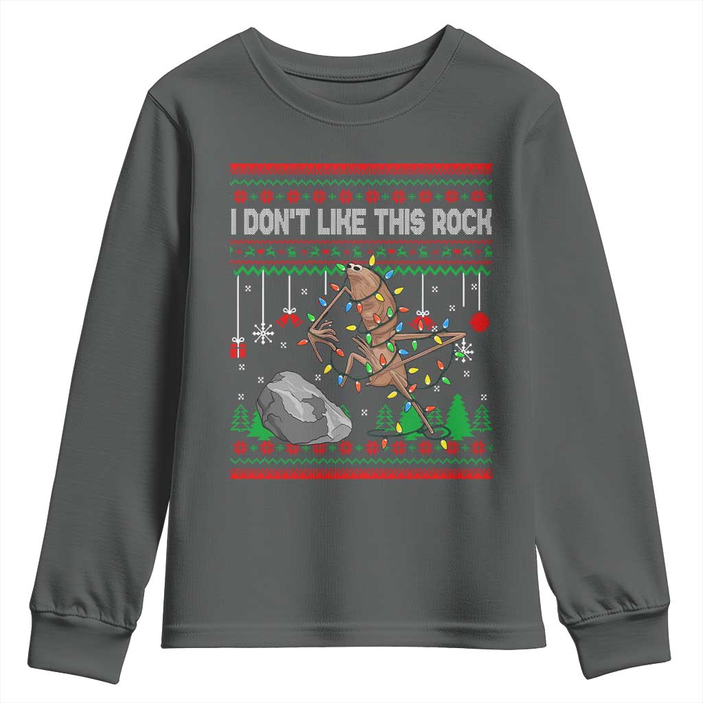 Christmas Marcus The Worm Meme Youth Sweatshirt I Dont Like This Rock Brainrot Funny Ugly Xmas TS10 Dark Heather Print Your Wear