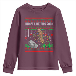 Christmas Marcus The Worm Meme Youth Sweatshirt I Dont Like This Rock Brainrot Funny Ugly Xmas TS10 Maroon Print Your Wear