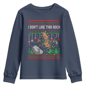 Christmas Marcus The Worm Meme Youth Sweatshirt I Dont Like This Rock Brainrot Funny Ugly Xmas TS10 Navy Print Your Wear