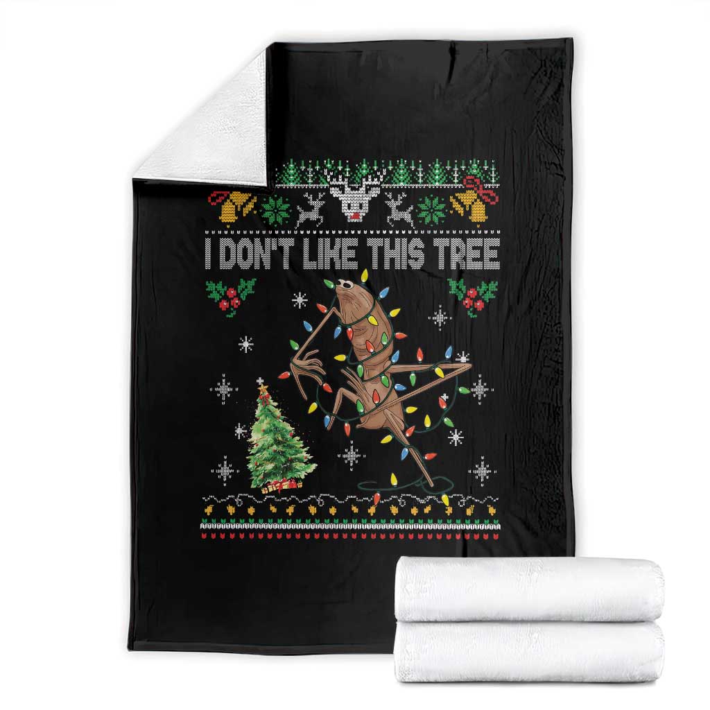 Marcus The Worm Christmas Meme Throw Blanket I Dont Like This Tree Brainrot Funny Ugly Xmas TS10 Black Print Your Wear