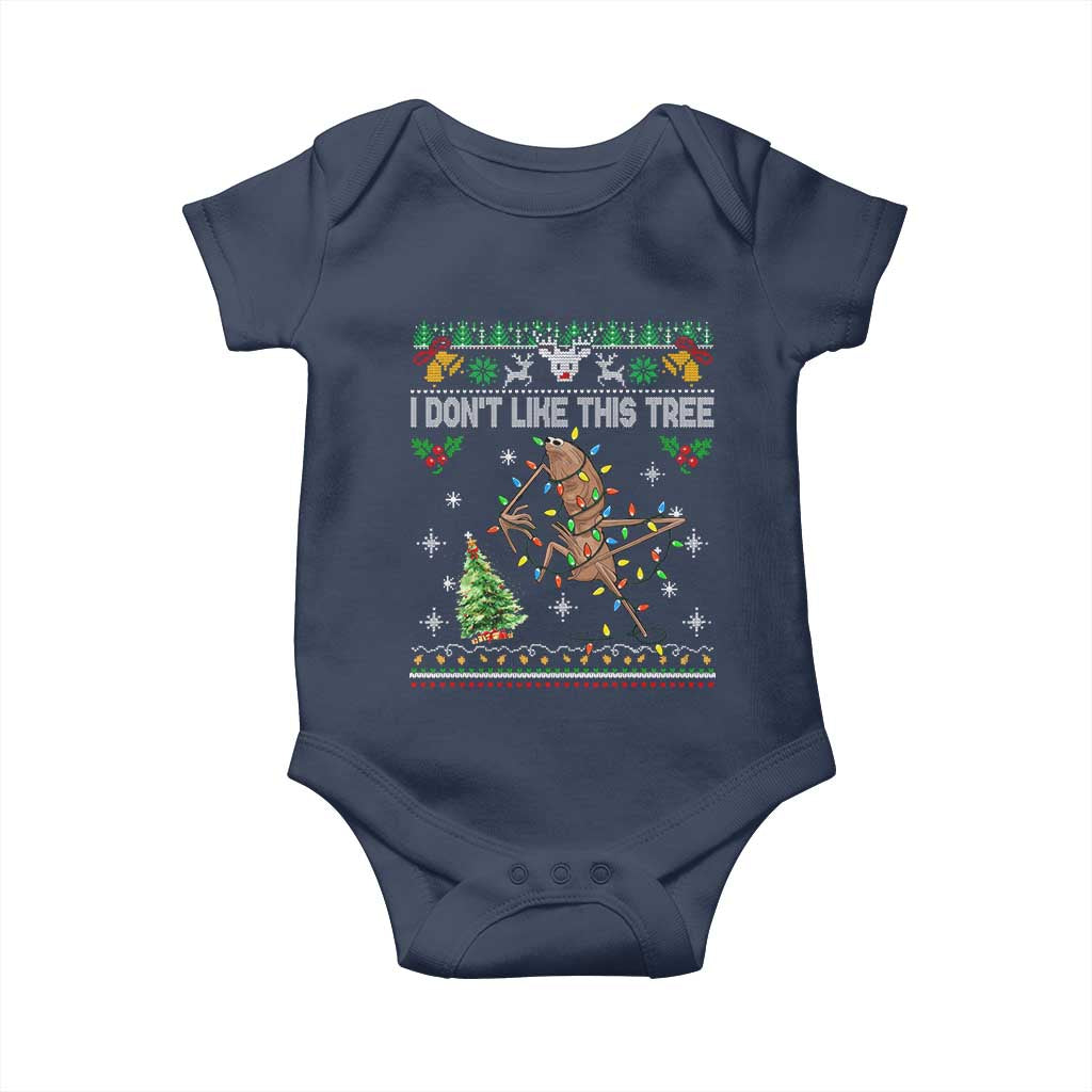Marcus The Worm Christmas Meme Baby Onesie I Dont Like This Tree Brainrot Funny Ugly Xmas TS10 Navy Print Your Wear