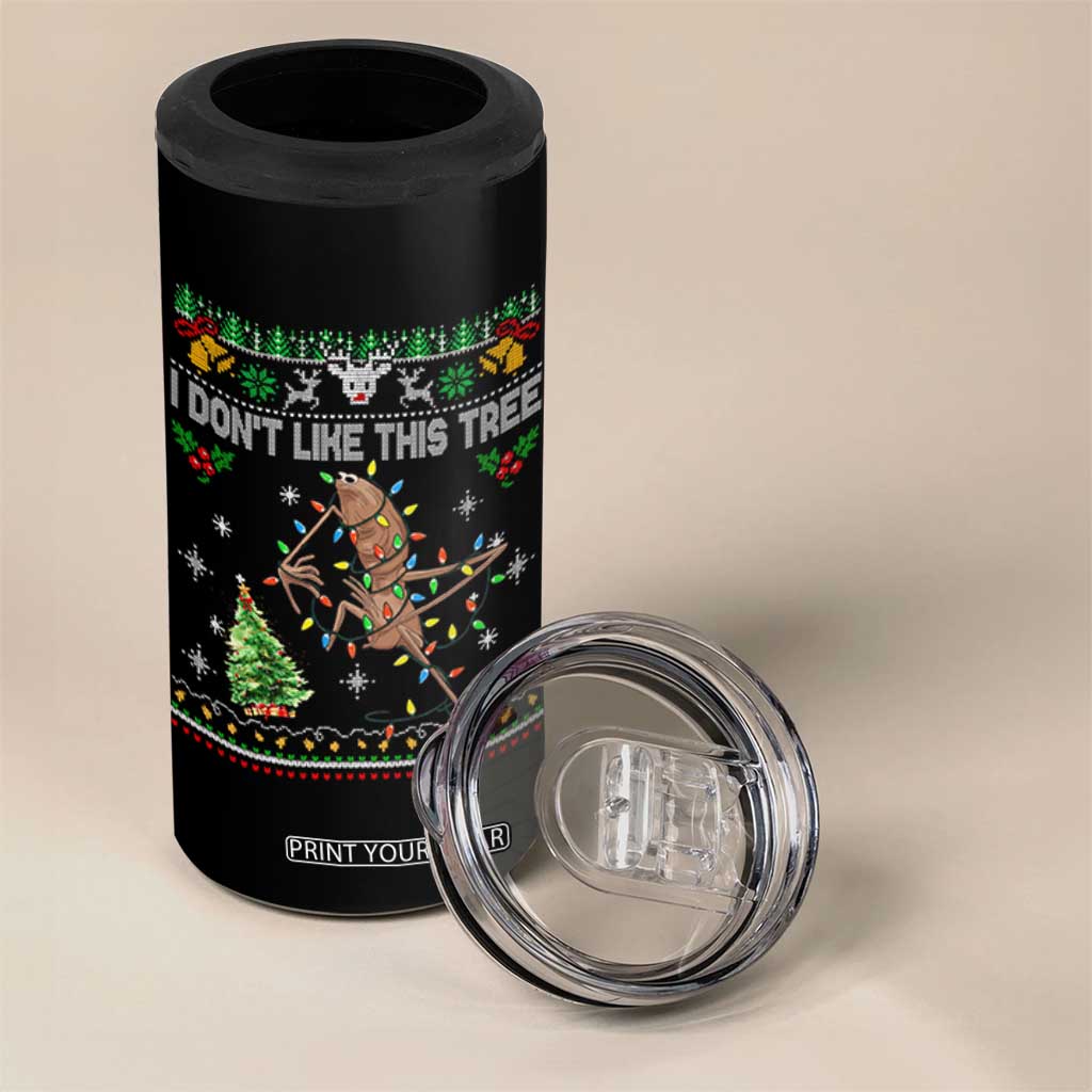 Marcus The Worm Christmas Meme 4 in 1 Can Cooler Tumbler I Dont Like This Tree Brainrot Funny Ugly Xmas TS10 Print Your Wear