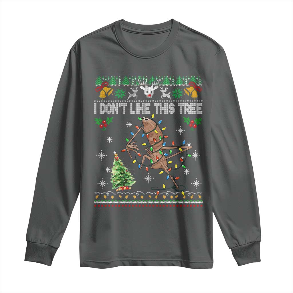 Marcus The Worm Christmas Meme Long Sleeve Shirt I Dont Like This Tree Brainrot Funny Ugly Xmas TS10 Dark Heather Print Your Wear