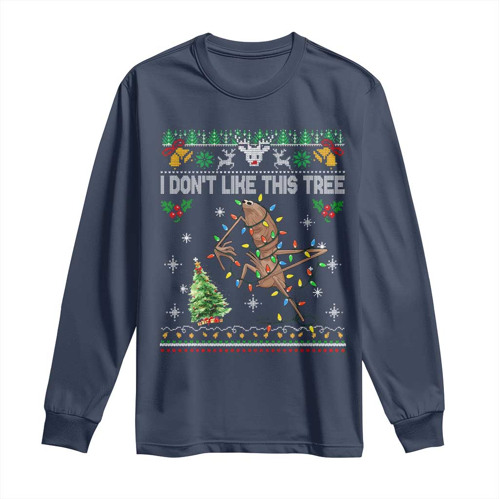 Marcus The Worm Christmas Meme Long Sleeve Shirt I Dont Like This Tree Brainrot Funny Ugly Xmas TS10 Navy Print Your Wear