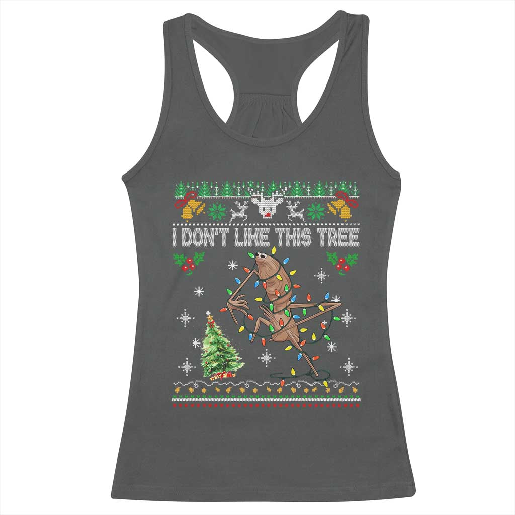 Marcus The Worm Christmas Meme Racerback Tank Top I Dont Like This Tree Brainrot Funny Ugly Xmas TS10 Dark Heather Print Your Wear
