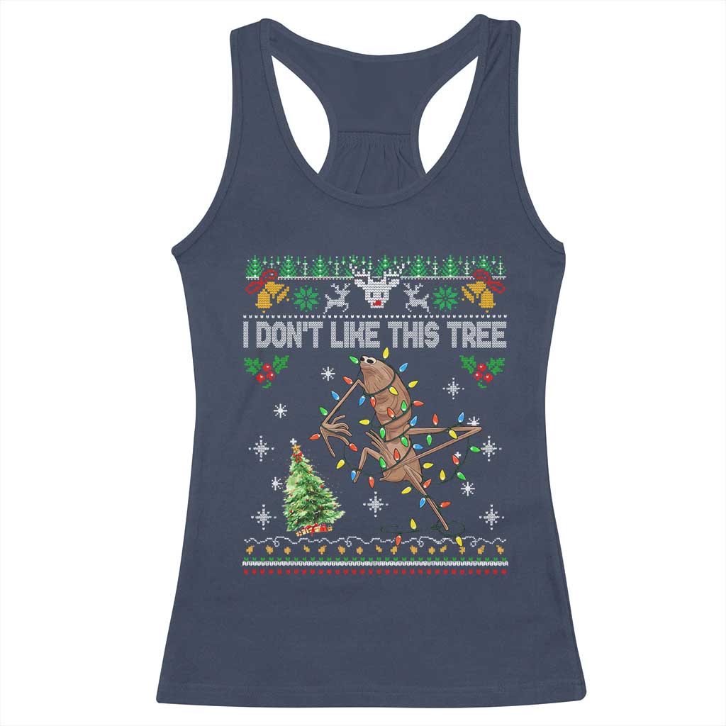 Marcus The Worm Christmas Meme Racerback Tank Top I Dont Like This Tree Brainrot Funny Ugly Xmas TS10 Navy Print Your Wear