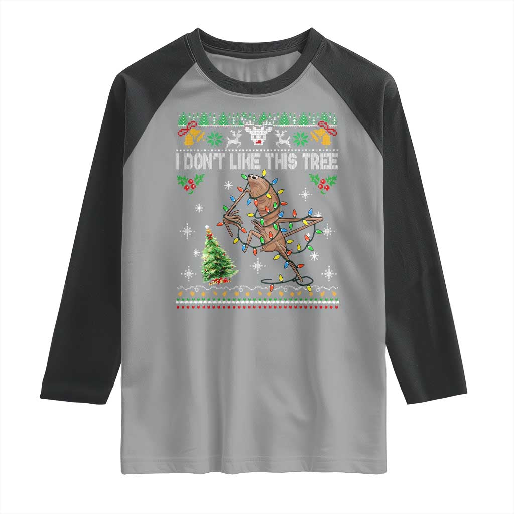 Marcus The Worm Christmas Meme Raglan Shirt I Dont Like This Tree Brainrot Funny Ugly Xmas TS10 Sport Gray Black Print Your Wear