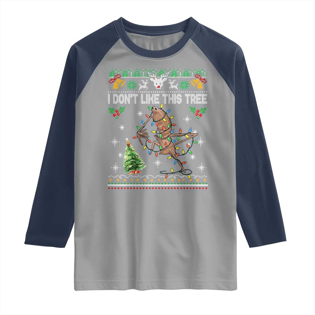 Marcus The Worm Christmas Meme Raglan Shirt I Dont Like This Tree Brainrot Funny Ugly Xmas TS10 Sport Gray Navy Print Your Wear