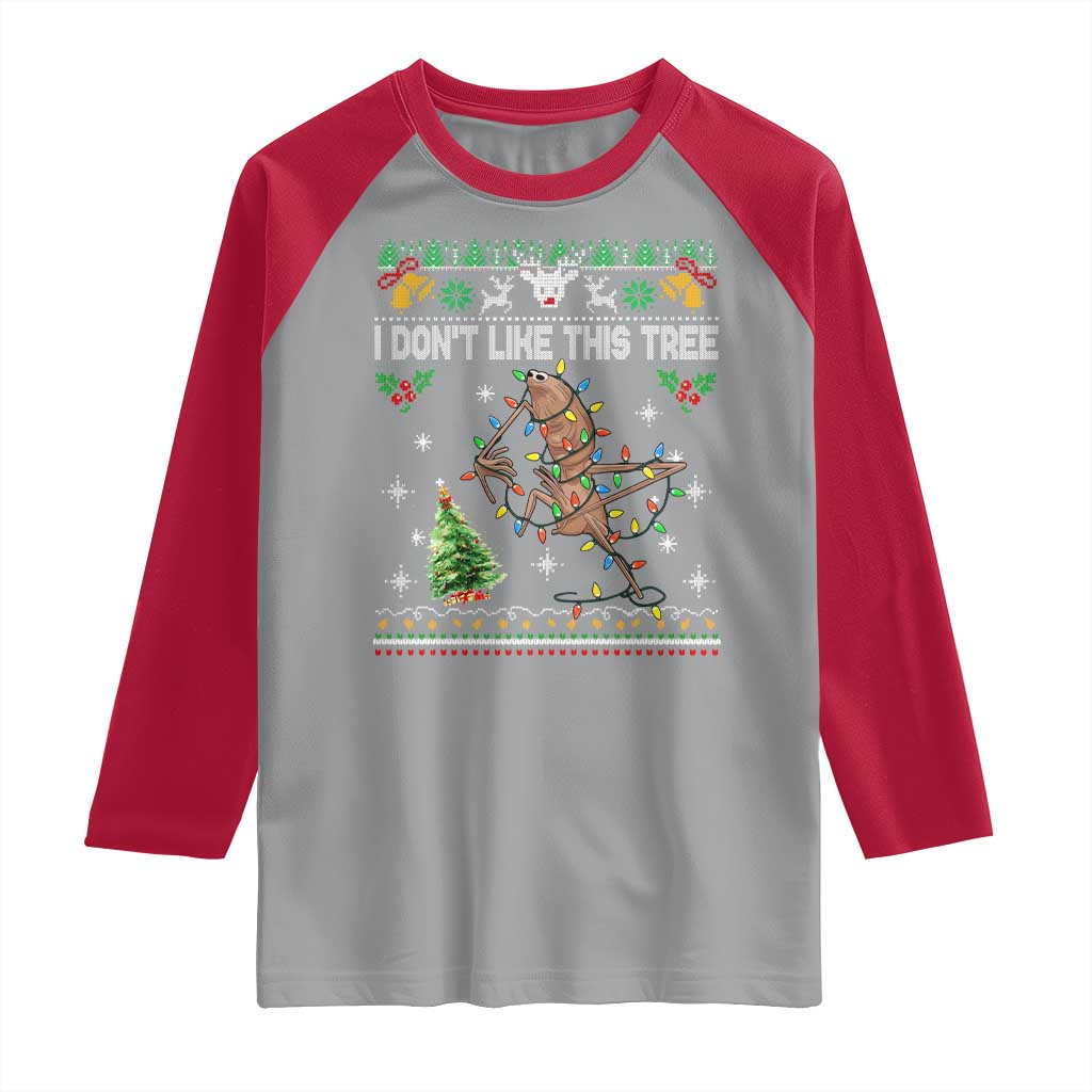Marcus The Worm Christmas Meme Raglan Shirt I Dont Like This Tree Brainrot Funny Ugly Xmas TS10 Sport Gray Red Print Your Wear