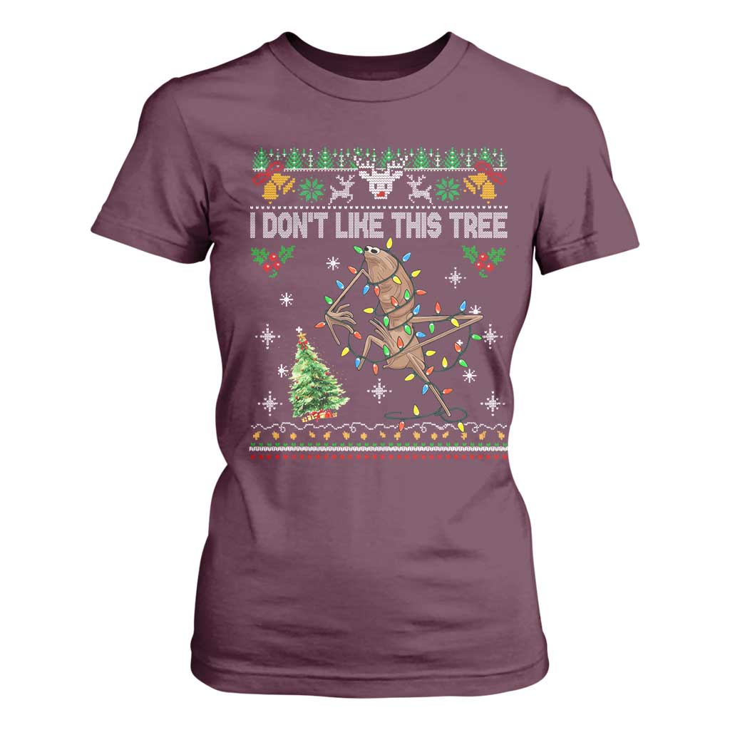Marcus The Worm Christmas Meme T Shirt For Women I Dont Like This Tree Brainrot Funny Ugly Xmas TS10 Maroon Print Your Wear