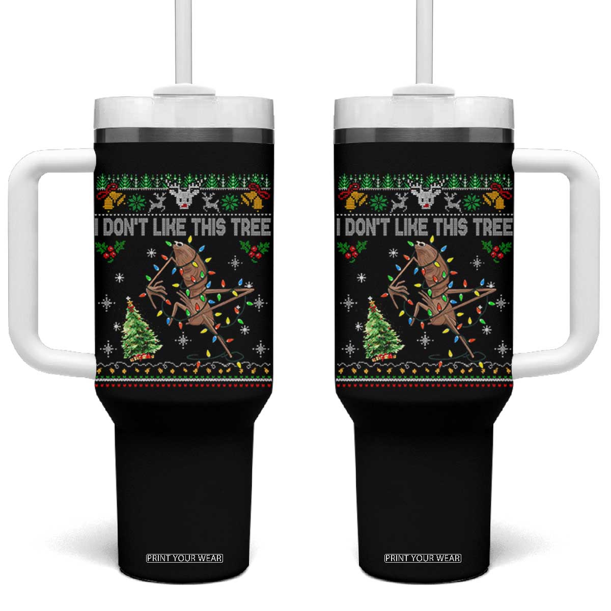 Marcus The Worm Christmas Meme Tumbler With Handle I Dont Like This Tree Brainrot Funny Ugly Xmas TS10 One Size: 40 oz Black Print Your Wear