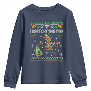Marcus The Worm Christmas Meme Youth Sweatshirt I Dont Like This Tree Brainrot Funny Ugly Xmas TS10 Navy Print Your Wear