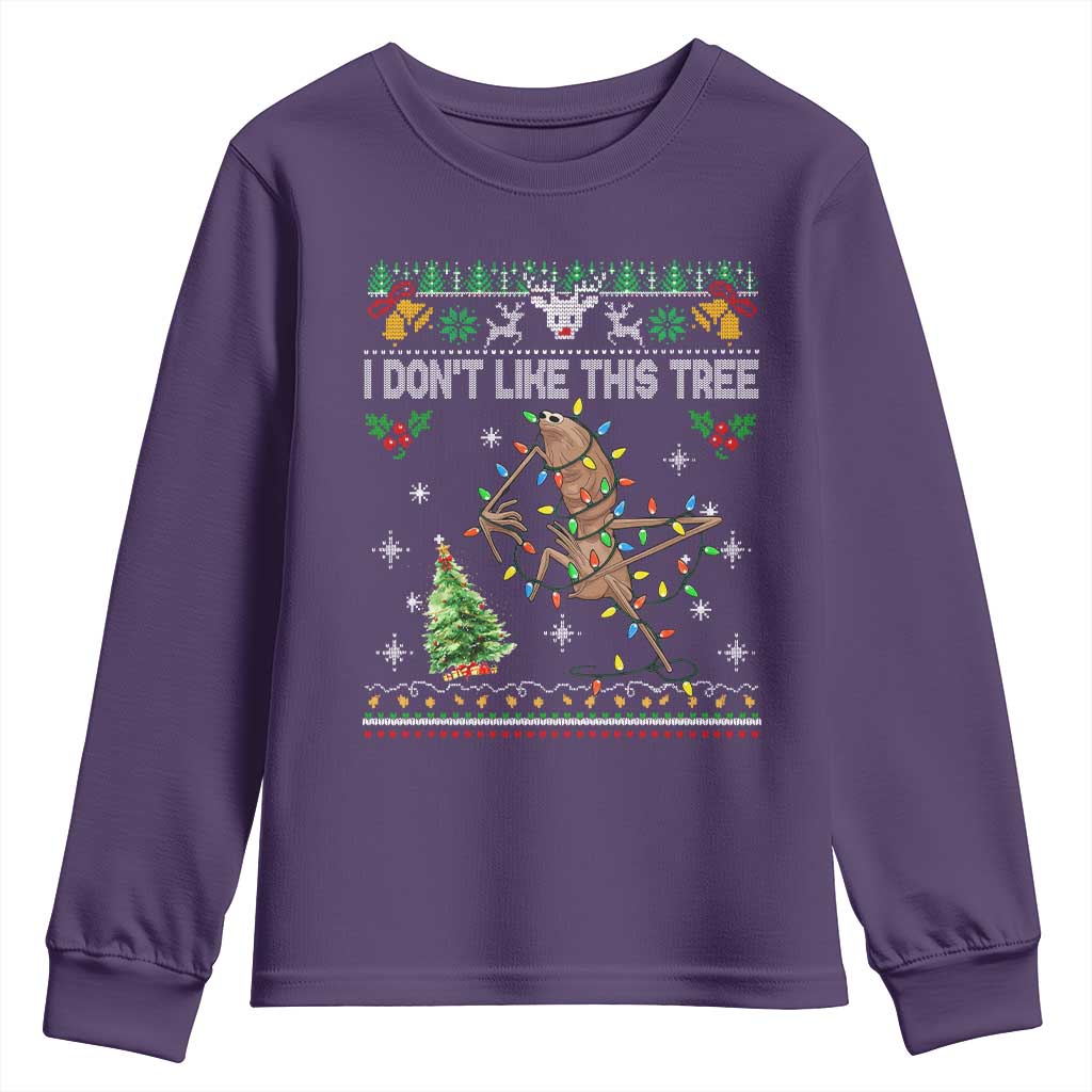 Marcus The Worm Christmas Meme Youth Sweatshirt I Dont Like This Tree Brainrot Funny Ugly Xmas TS10 Purple Print Your Wear