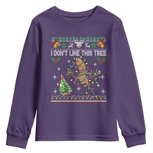 Marcus The Worm Christmas Meme Youth Sweatshirt I Dont Like This Tree Brainrot Funny Ugly Xmas TS10 Purple Print Your Wear