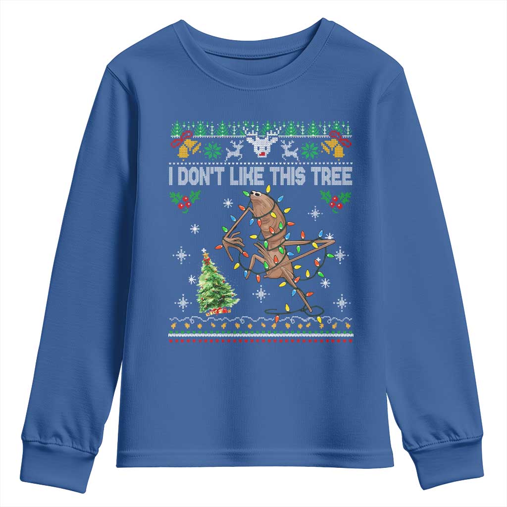 Marcus The Worm Christmas Meme Youth Sweatshirt I Dont Like This Tree Brainrot Funny Ugly Xmas TS10 Royal Blue Print Your Wear