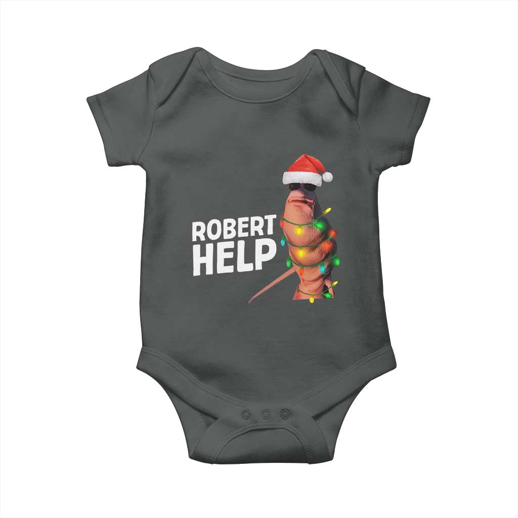 Marcus The Worm Christmas Baby Onesie Robert Help Internet Weirdcore Brainrot Humor TS10 Dark Heather Print Your Wear