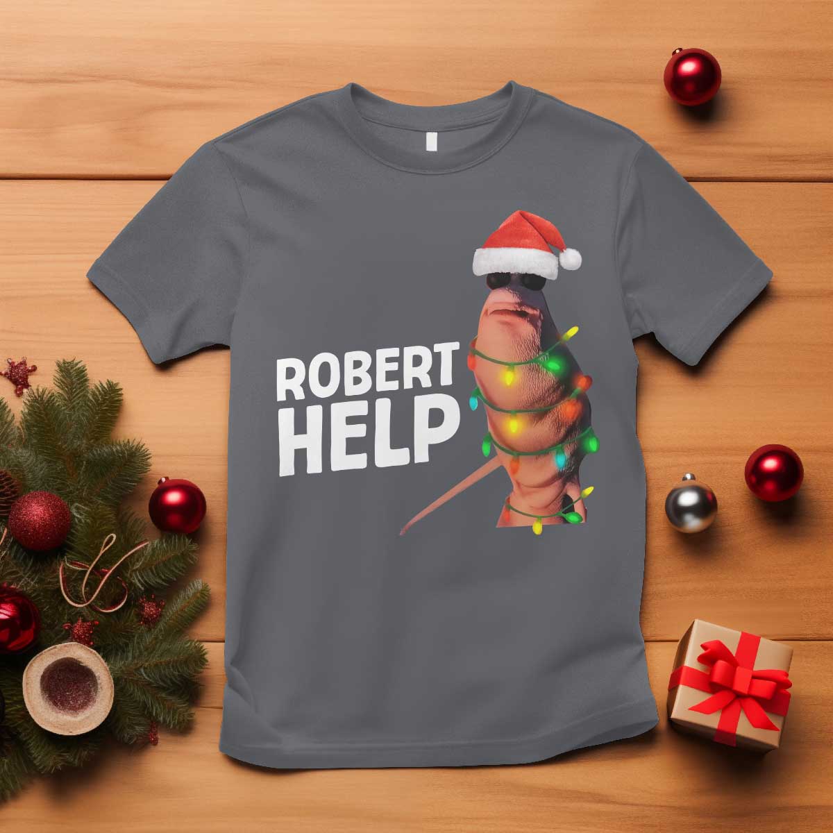 Marcus The Worm Christmas T Shirt Robert Help Internet Weirdcore Brainrot Humor TS10 Charcoal Print Your Wear