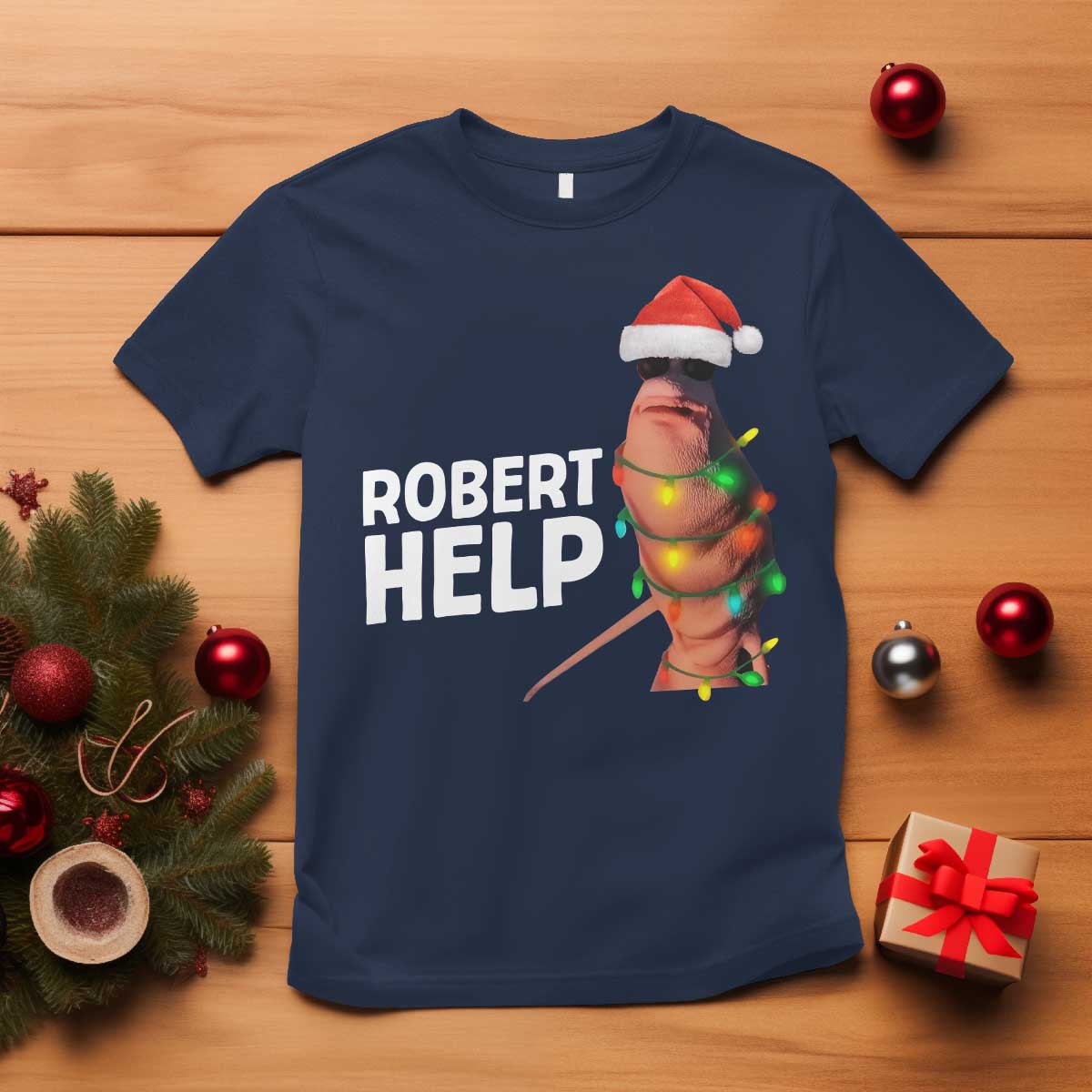 Marcus The Worm Christmas T Shirt Robert Help Internet Weirdcore Brainrot Humor TS10 Navy Print Your Wear