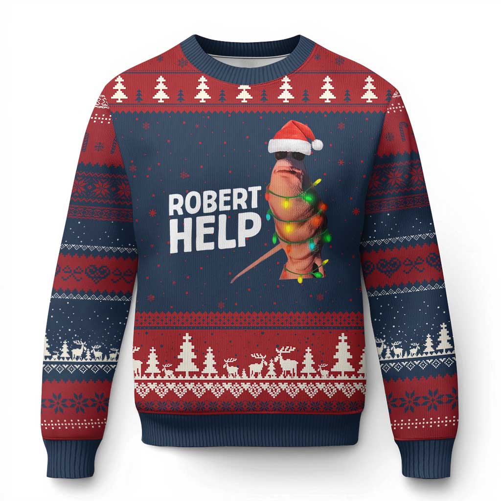 Marcus The Worm Xmas Ugly Christmas Sweater Robert Help Internet Weirdcore Brainrot Humor TS10 Navy Red Print Your Wear