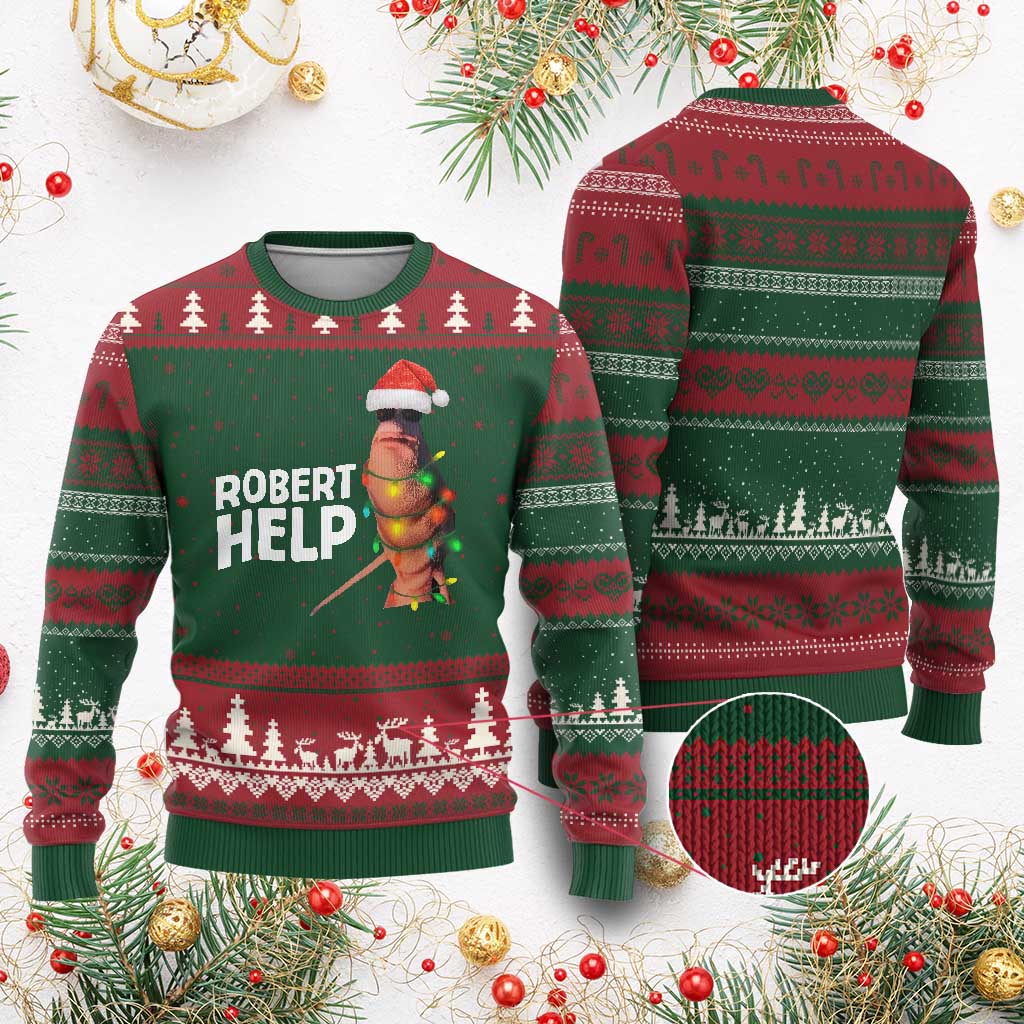 Marcus The Worm Xmas Ugly Christmas Sweater Robert Help Internet Weirdcore Brainrot Humor TS10 Red Green Print Your Wear