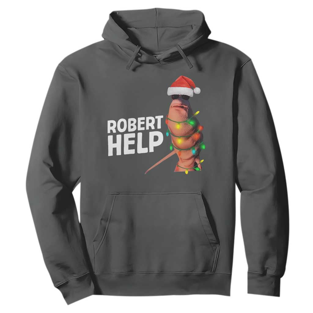 Marcus The Worm Christmas Hoodie Robert Help Internet Weirdcore Brainrot Humor TS10 Dark Heather Print Your Wear