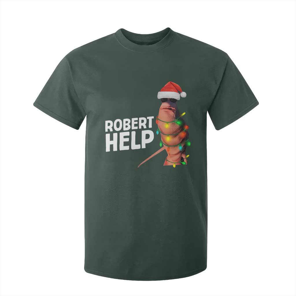 Marcus The Worm Christmas T Shirt For Kid Robert Help Internet Weirdcore Brainrot Humor TS10 Dark Forest Green Print Your Wear